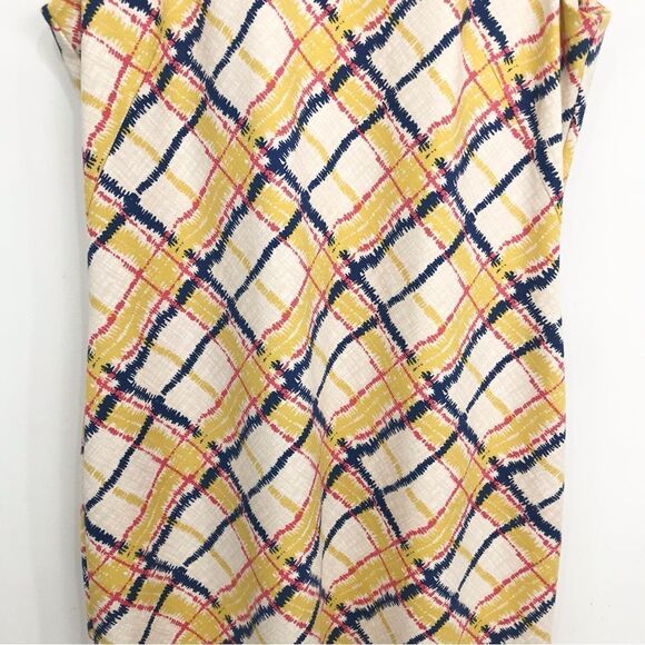 J. McLaughlin Yellow Navy Pink Geometric Plaid Midi Sheath Sleeveless Dress - Picture 6 of 16